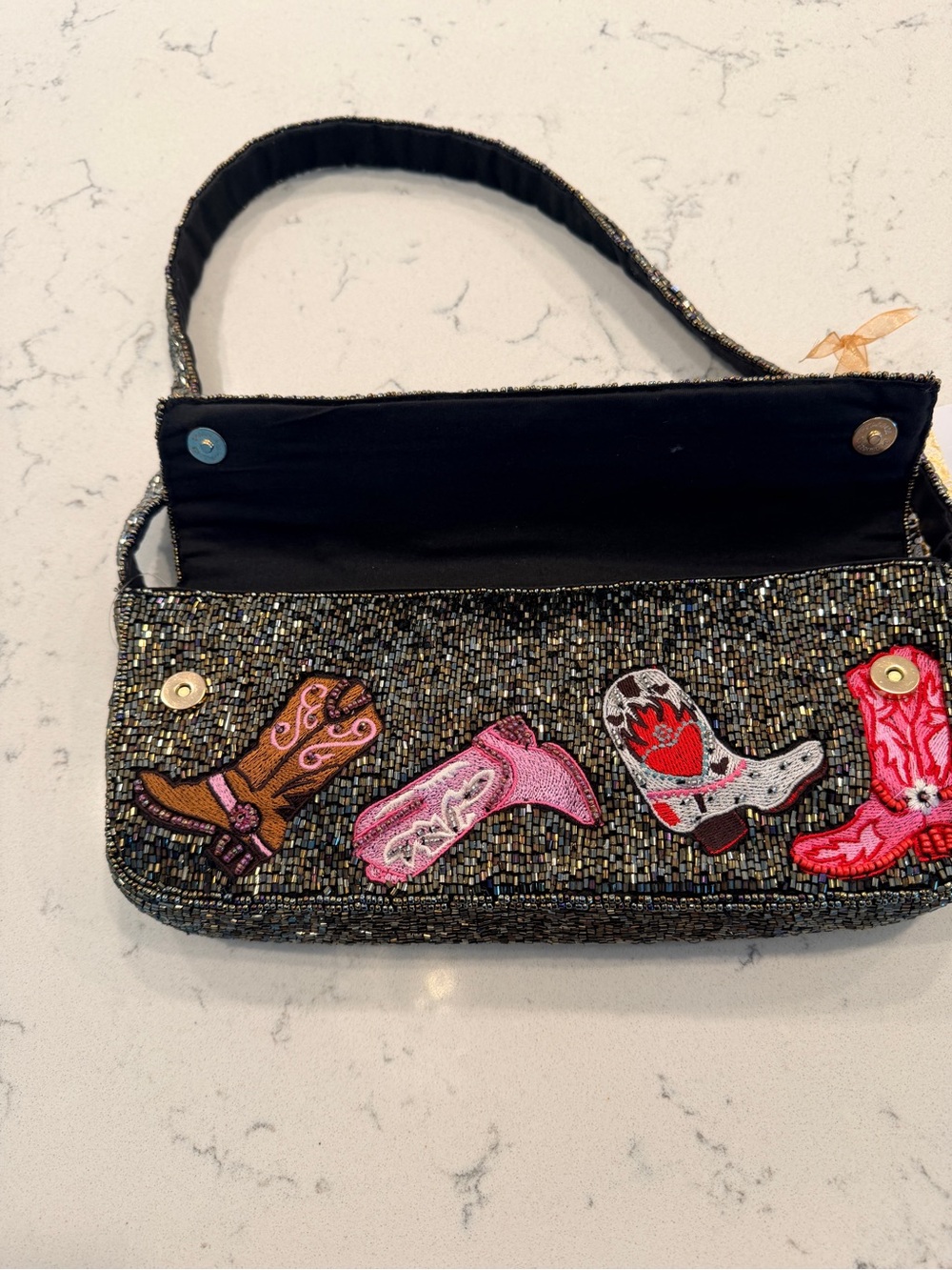Viral Beaded Shoulder Bag with Pink & Red Western/Cowboy Boots - Picture 8 of 15